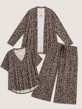 NWT Wasabi Leopard 3PC Lounge Set Plus Size M 16–18 Cardigan Top Pants Set